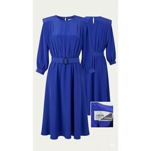 True Vintage 80s Pleated Midi Dress with POCKETS & Belt